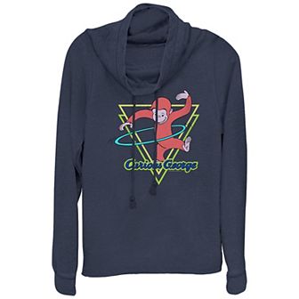 Women's Curious George Hula Hooping Plus Cowlneck Graphic Lightweight Long Sleeve
