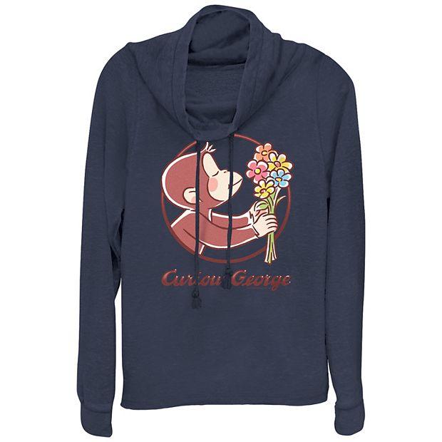 Women's Curious George Smelling Flowers Plus Cowlneck Graphic