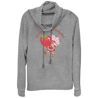 Women's Plus Size Strawberry Shortcake Happy Walking Cowlneck Graphic Lightweight Long Sleeve