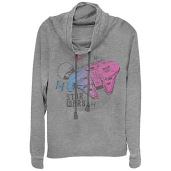Women's Plus Size Star Wars Gradient Millennium Falcon Cowlneck Graphic Lightweight Long Sleeve