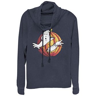 Women's Plus Size Ghostbusters Halloween Logo Cowlneck Graphic Lightweight Long Sleeve