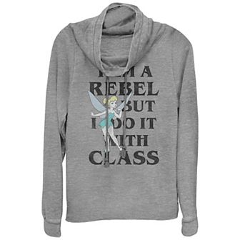Disney's Tinker Bell Women's Plus Classy Rebel Cowlneck Graphic Lightweight Long Sleeve