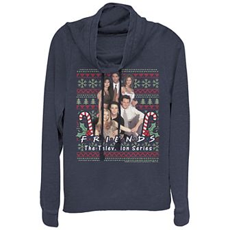 Women's Plus Friends Christmas Cowlneck Graphic Lightweight Long Sleeve
