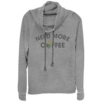 Women's Plus Looney Tunes Marvin Needs More Coffee Cowlneck Graphic Lightweight Long Sleeve