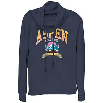 Women's Plus Aspen Colorado Ski Lodge Cowlneck Graphic Lightweight Long Sleeve