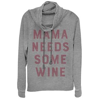 Women's Plus Mama Needs Some Wine Cowlneck Graphic Lightweight Long Sleeve
