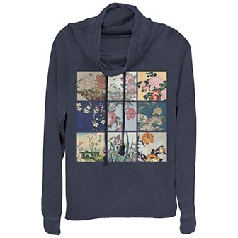 Women's Plus Flower Paintings Cowlneck Graphic Lightweight Long Sleeve