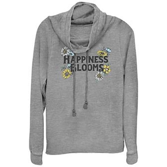 Women's Plus Happiness Blooms Cowlneck Graphic Lightweight Long Sleeve