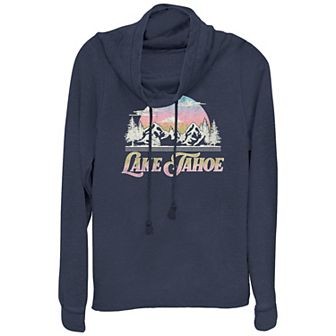 Women's Plus Lake Tahoe Postcard Cowlneck Graphic Lightweight Long Sleeve