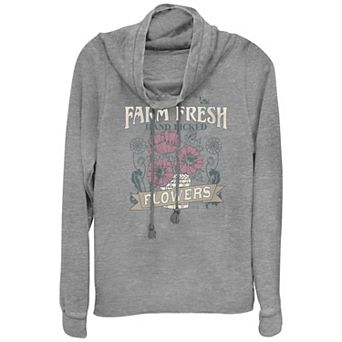 Women's Plus Farm Fresh Flowers Cowlneck Graphic Lightweight Long Sleeve