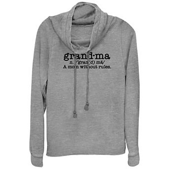 Women's Plus Grandma Definition Cowlneck Graphic Lightweight Long Sleeve