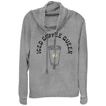 Women's Plus Iced Coffee Queen Cowlneck Graphic Lightweight Long Sleeve