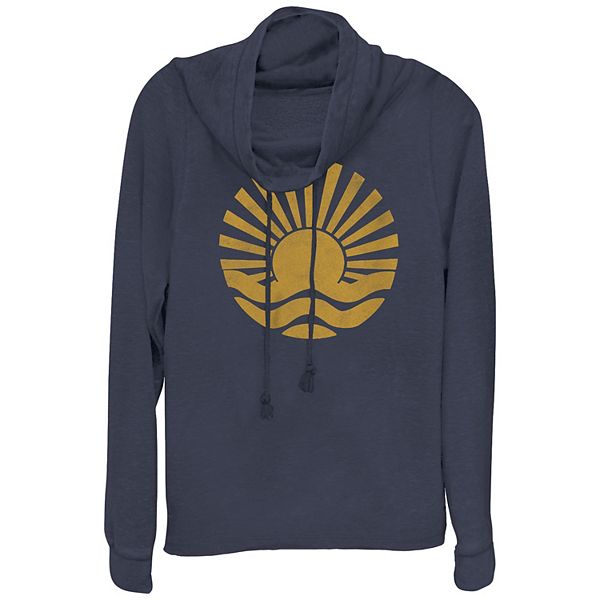 Mediterranean Art Knit Unique Sun Vortex Print Long Sleeve Relaxed Sweater