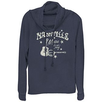 Women's Plus Nashville Music City Cowlneck Graphic Lightweight Long Sleeve