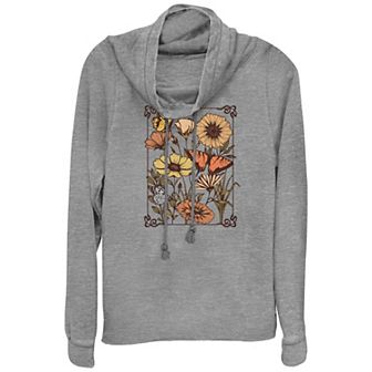 Plus Size Autumn Floral Cowlneck Graphic Lightweight Long Sleeve
