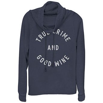 Women's Plus True Crime And Good Wine Cowlneck Graphic Lightweight Long Sleeve