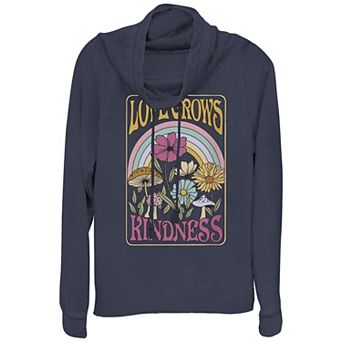 Women's Plus Love Grows Kindness Poster Cowlneck Graphic Lightweight Long Sleeve