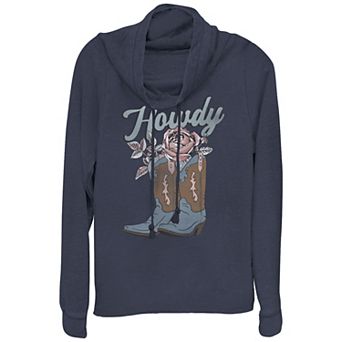 Women's Plus Howdy Cowgirl Boots Cowlneck Graphic Lightweight Long Sleeve