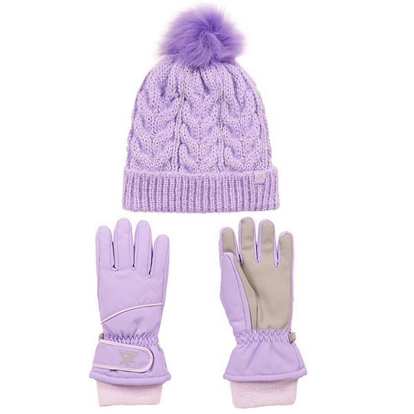 Girls 4-16 ZeroXposur Faux Fur Ski Gloves and Beanie Set - Amethyst (S-M)