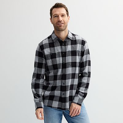 Button Down Flannel Red Blue Plaid Cotton high quality Roll Tab Medium Cotton Grunge Shirt