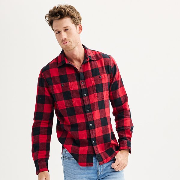 Men's Sonoma Goods For Life&reg; Flannel Button-Down Shirt - Buffalo Black Red (XXL)