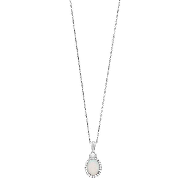 Sterling Silver LabCreated White Opal & LabCreated White Sapphire Oval Pendant