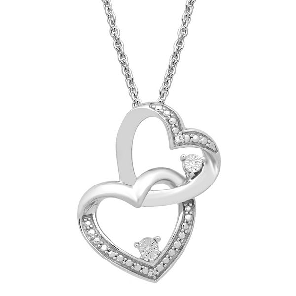 Diamond Sparkle Sterling Silver Diamond Accent Double Heart Pendant