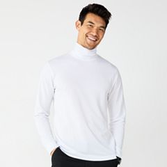 Mens White Turtleneck Casual Tops, Clothing