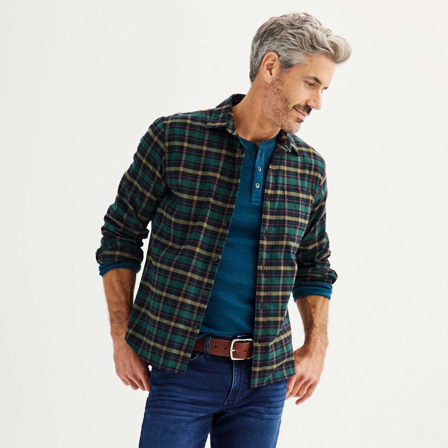 men's apt 9 stretch flannel untucked fit shirt