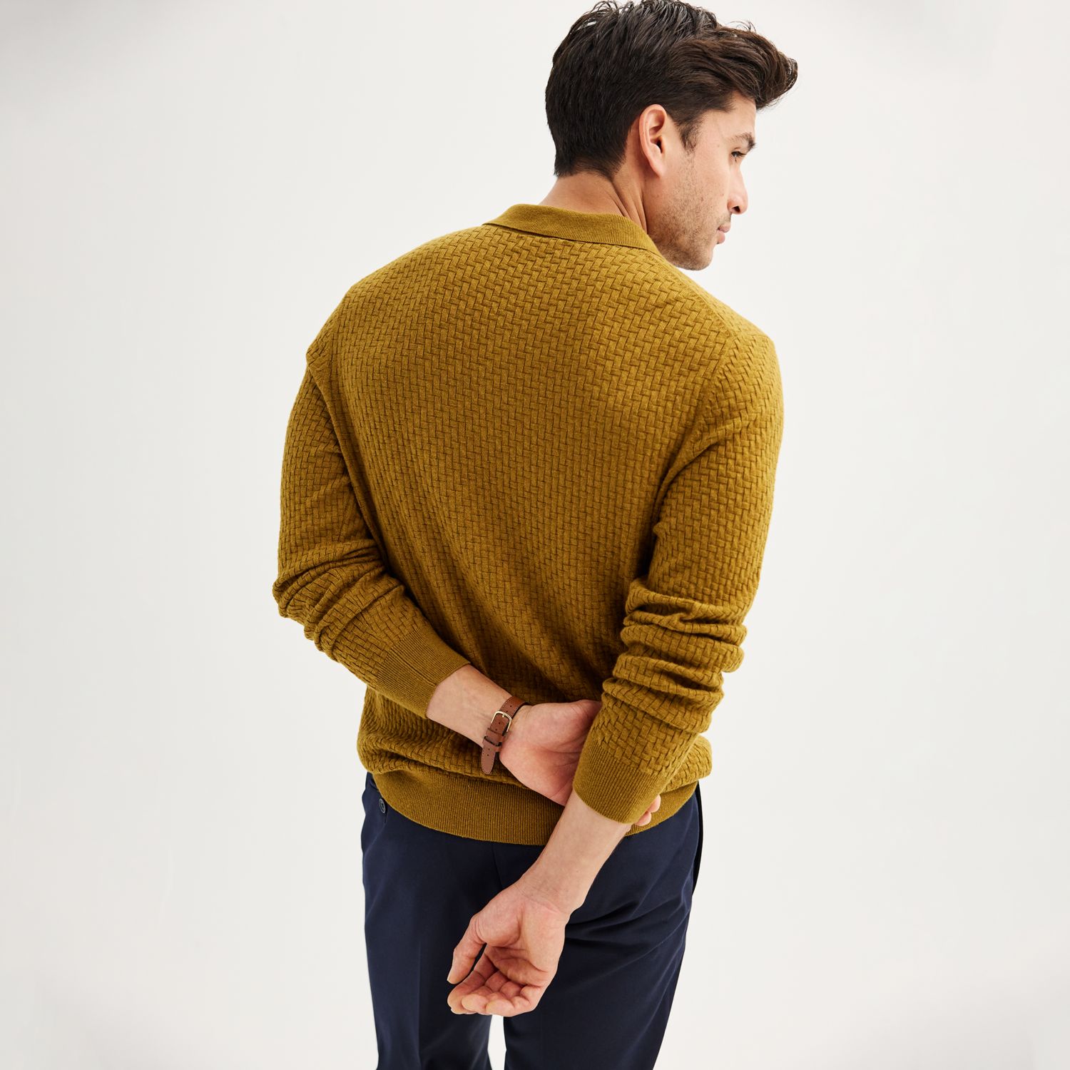 Men's Apt. 9® Long Sleeve Textured Sweater Polo