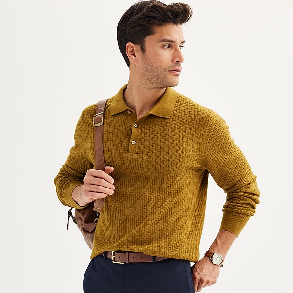 Men's Apt. 9® Long Sleeve Textured Sweater Polo