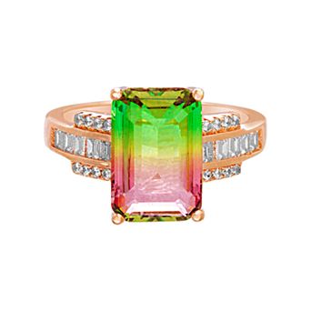 18k Rose Gold Over Silver Watermelon Cubic Zirconia Ring
