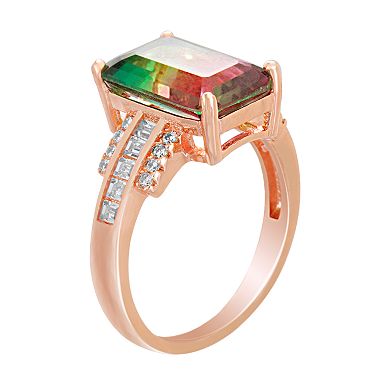 18k Rose Gold Over Silver Watermelon Cubic Zirconia Ring