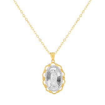 Two-Tone Sterling Silver Virgin Mary Pendant Necklace