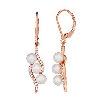 Classic Treasures 14k Rose Gold Over Silver Freshwater Cultured Pearl & Lab-Created White Sapphire Drop Earrings