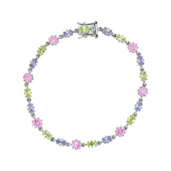 Classic Treasures Sterling Silver Multicolor Cubic Zirconia Bracelet