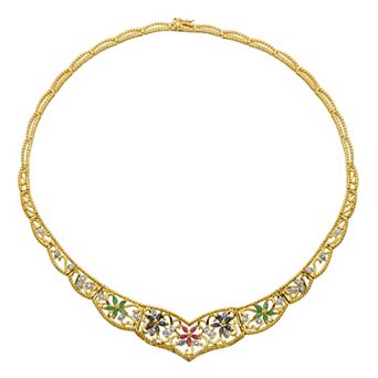 Classic Treasures 18k Gold-Over-Silver Precious Stone Necklace