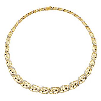 Classic Treasures 18k Gold Over Silver Diamond Accent Sapphire Graduated Marquise Filigree Necklace