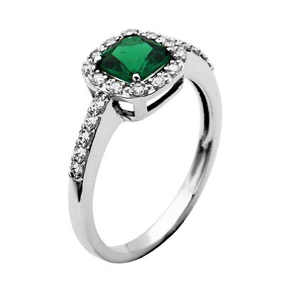 Sterling Silver Created Green Spinel And CZ Halo Ring Sterling Silver Created Green Spinel And CZ Halo Ring