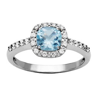 Classic Treasures Sterling Silver Blue Topaz & Cubic Zirconia Halo Ring