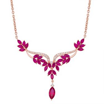 Classic Treasures 14K Rose Gold Over Silver Lab Created Ruby & White Sapphire Necklace