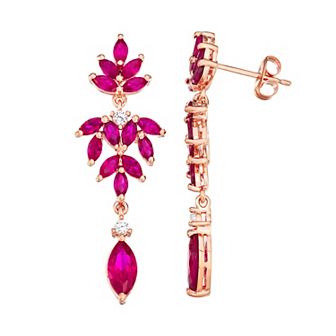 Classic Treasures 14K Rose Gold Over Silver Lab Created Ruby & White Sapphire Flower Earrings