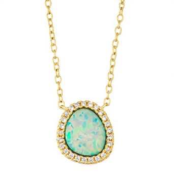 Classic Treasures 14k Gold Over Silver Lab Created Opal & White Sapphire Necklace