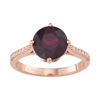 Classic Treasures 14k Rose Gold Over Silver Rhodolite Garnet & Lab Created White Sapphire Ring