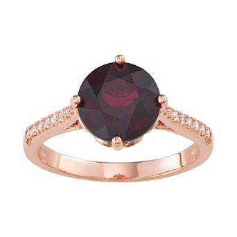 Classic Treasures 14k Rose Gold Over Silver Rhodolite Garnet & Lab Created White Sapphire Ring