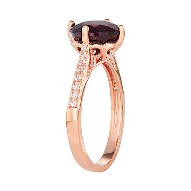 Classic Treasures 14k Rose Gold Over Silver Rhodolite Garnet & Lab Created White Sapphire Ring