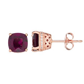 Classic Treasures 14k Rose Gold Over Silver Rhodolite Garnet & Lab-Created White Sapphire Stud Earrings