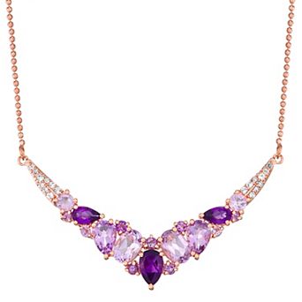 Classic Treasures 14k Rose Gold Over Silver Amethyst & Lab-Created White Sapphire Necklace