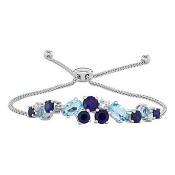 Classic Treasures Sterling Silver Lab-Created Blue & White Sapphire & Blue Topaz Adjustable Bracelet