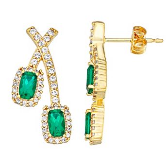 Classic Treasures 14k Gold Over Silver Lab-Created Emerald & White Sapphire Stud Earrings